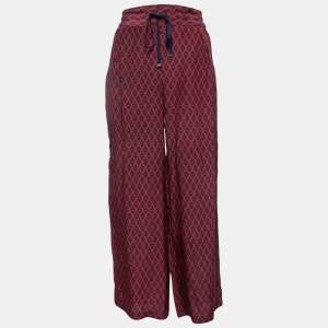 CH Carolina Herrera Blue/Red Printed Silk Wide Leg Pants S