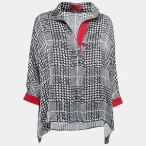 Pre Owned CH Carolina Herrera Black Patterned Crepe Shirt Blouse S