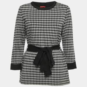 CH Carolina Herrera Black Houndstooth Wool Blend Belted Sweater M