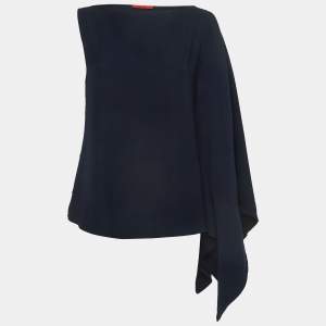 Pre Owned CH Carolina Herrera Navy Blue Crepe Asymmetrical Top S