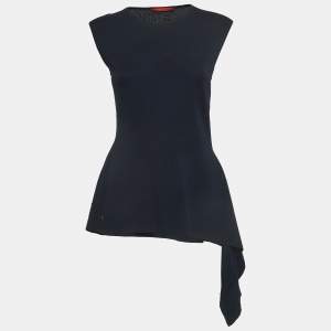 Pre Owned CH Carolina Herrera Navy Blue Knit Asymmetrical Top M
