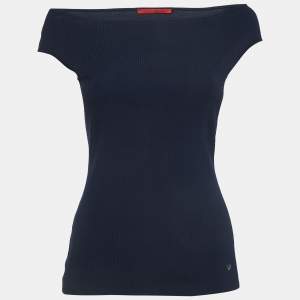 Pre Owned CH Carolina Herrera Navy Blue Knit Sleeveless Top S
