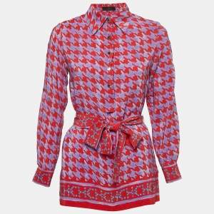 Pre Owned CH Carolina Herrera Purple/Red Printed Crepe Belted Top S