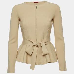 CH Carolina Herrera Beige Knit Belted Peplum Jacket XXS