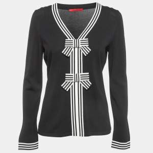 Pre Owned CH Carolina Herrera Black Knit Bow Detail Long Sleeve Top M