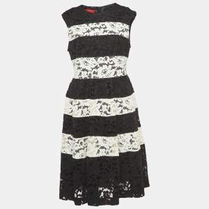 Carolina Herrera Black/White Lace Sleeveless Midi Dress M