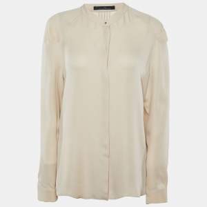 Pre Owned CH Carolina Herrera Beige Silk Buttoned Blouse L