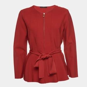 CH Carolina Herrera Red Knit Zip-Up Peplum Jacket L