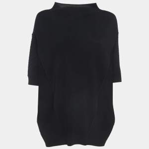 Pre Owned CH Carolina Herrera Black Logo Jacquard Knit Oversized Top S