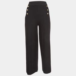 CH Carolina Herrera Black Knit Button Detail Wide Leg Pants S