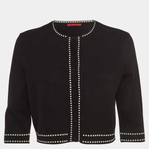 Pre Owned CH Carolina Herrera Black Contrast Border Knit Cropped Cardigan M