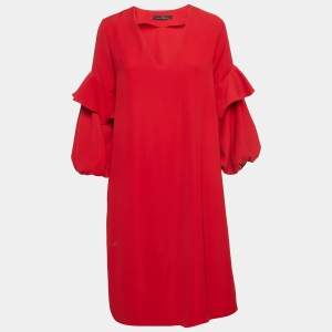 CH Carolina Herrera Red Stretch Crepe Balloon Sleeve Short Dress S