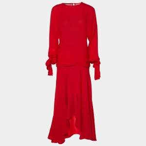 CH Carolina Herrera Red Crepe Top & Skirt Set XS
