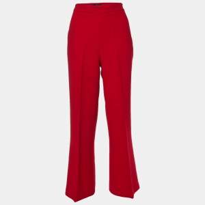 CH Carolina Herrera Red Crepe Wide Leg Trousers S