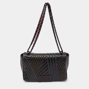 Pre Owned CH Carolina Herrera Black Quilted Leather Flap Chain Shoulder Bag