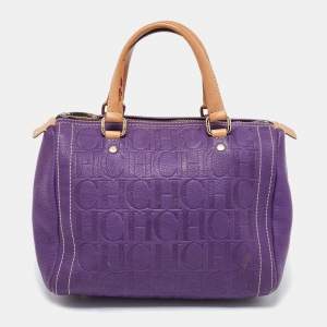 CH Carolina Herrera Purple Monogram Leather Andy Boston Bag