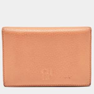 CH Carolina Herrera Peach Leather Compact Flap Wallet