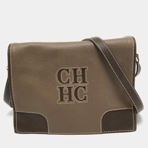 Pre Owned CH Carolina Herrera Beige/Dark Brown Leather Flap Shoulder Bag