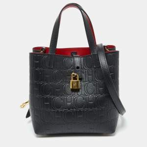 CH Carolina Herrera Black Monogram Embossed Leather Small Matryoshka Locked Tote