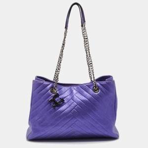 CH Carolina Herrera Metallic Purple Leather Chain Tote