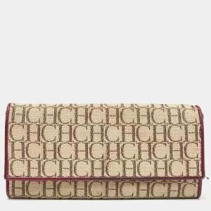 Carolina Herrera Beige Monogram Canvas and Leather Flap Continental Wallet