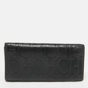 CH Carolina Herrera Black Monogram Embossed Leather Trifold Continental Wallet