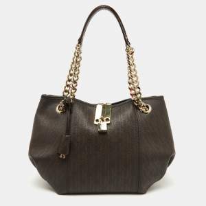 CH Carolina Herrera Brown Monogram Coated Canvas and Leather Dahlia Hobo