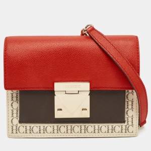 Pre Owned Carolina Herrera Tricolor Monogram Leather Small Carry On Crossbody Bag 