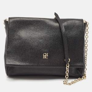 CH Carolina Herrera Black Leather Chain Flap Shoulder Bag