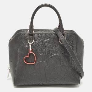 CH Carolina Herrera Black Embossed Leather Duke Satchel