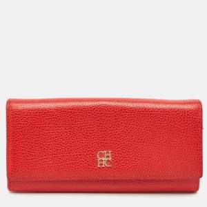 CH Carolina Herrera Red Leather Flap Continental Wallet