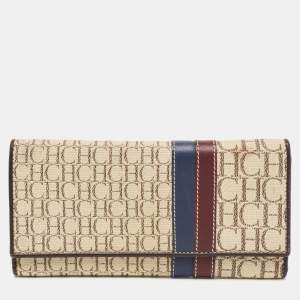 CH Carolina Herrera Off White Monogram Flap Trifold Continental Wallet