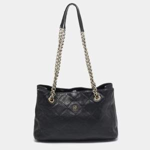 Pre Owned CH Carolina Herrera Black Quilted Leather Chain Tote