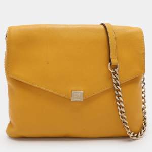 CH Carolina Herrera Yellow Leather Flap Shoulder Bag