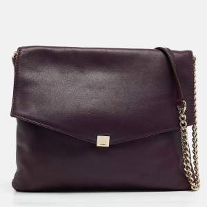 CH Carolina Herrera Dark Purple Leather Envelope Flap Shoulder Bag
