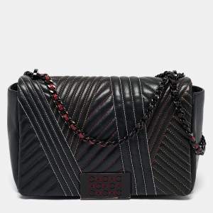 Pre Owned CH Carolina Herrera Black Quilted Leather Medium Stitched Bimba Flap Bag