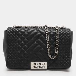 CH Carolina Herrera Black Leather Shoulder Bag