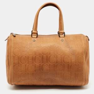 CH Carolina Herrera Tan Monogram Embossed Leather Large Andy Boston Bag