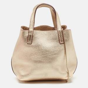 Pre Owned CH Carolina Herrera Gold Leather Mini Chain Tote