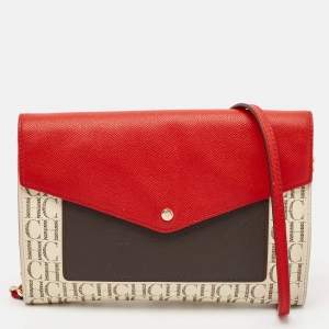 Pre Owned CH Carolina Herrera Tricolor Coated Canvas and Leather Envelope Crossbody Bag