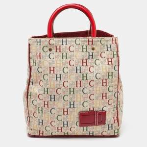 CH Carolina Herrera Multicolor Monogram Canvas and Leather Trim Shopper Tote