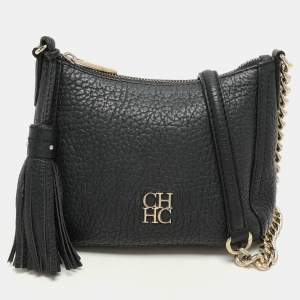 Carolina Herrera Black Leather Chain Tassel Shoulder Bag