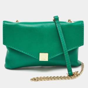 CH Carolina Herrera Green Leather Envelope Flap Crossbody Bag