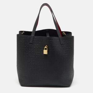 CH Carolina Herrera Black Monogram Leather Matryoshka Padlock Tote