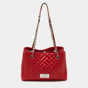 CH Carolina Herrera Red Quilted Leather Chain Tote