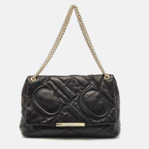 CH Carolina Herrera Black Quilted Leather Flap Chain Shoulder Bag