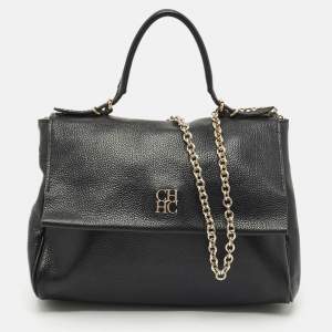 CH Carolina Herrera Black Leather Minuetto Flap Top Handle Bags