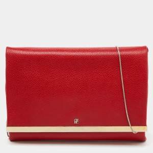 CH Carolina Herrera Red Leather Flap Chain Shoulder Bag