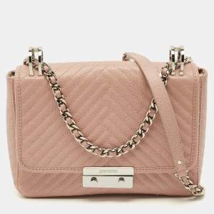 CH Carolina Herrera Pink Chevron Leather Flap Shoulder Bag