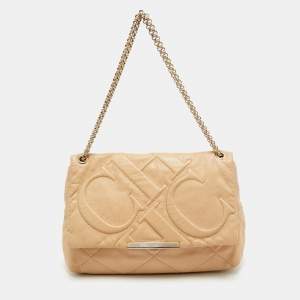 CH Carolina Herrera Beige Quilted Leather Flap Chain Shoulder Bag